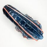 Lobster barbotine signed Michel Caugant midnight blue / coral