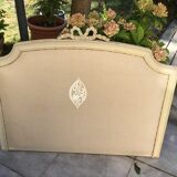 Patinated wood and linen headboard