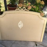 Patinated wood and linen headboard