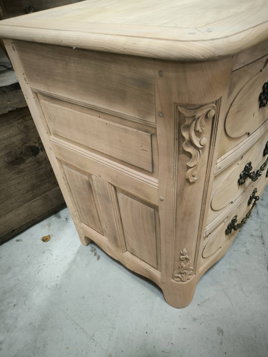 Louis XIV style natural solid cherry wood chest of drawers