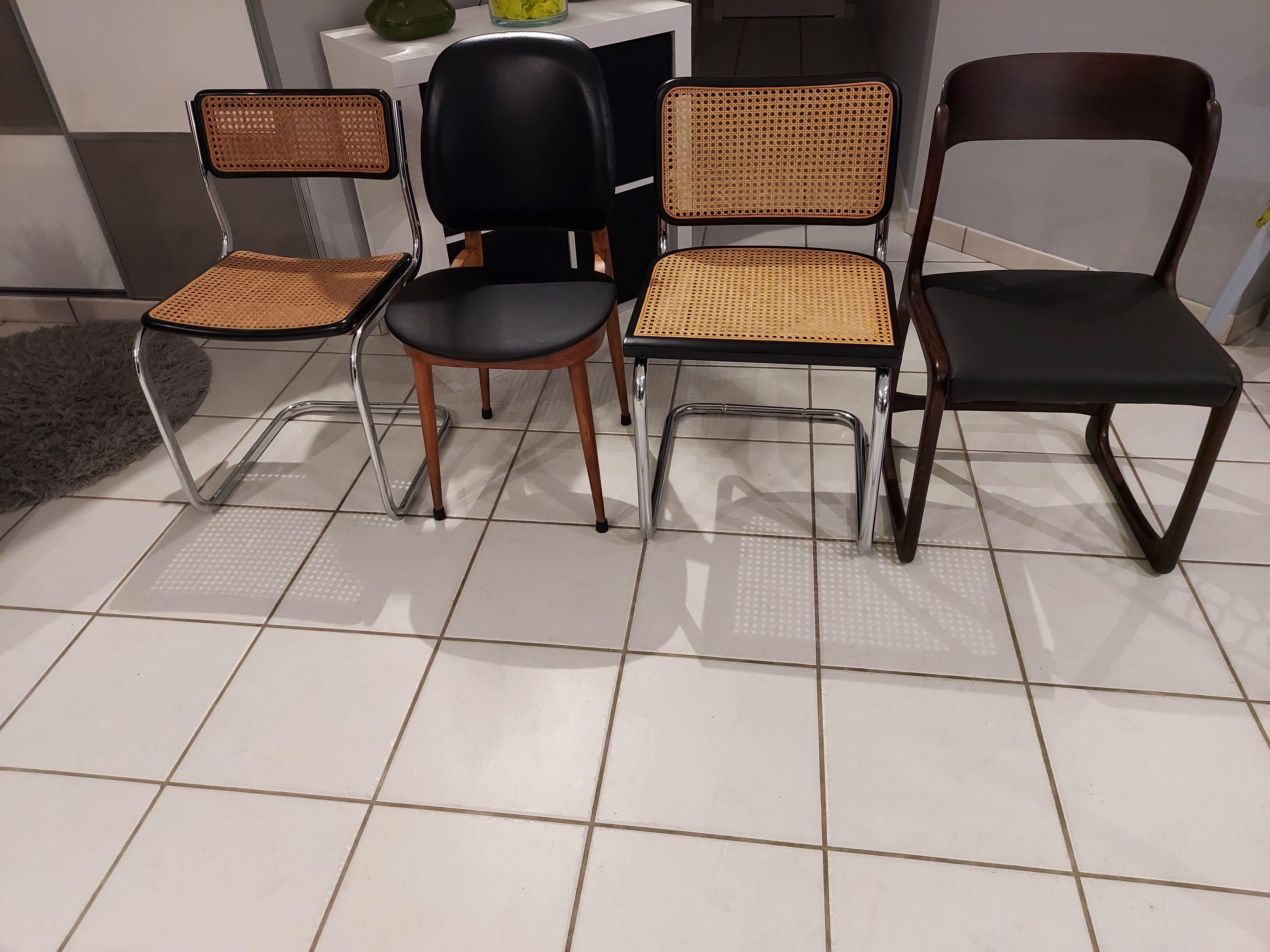 Suite of 4 mismatched chairs vintage model Marcel Breuer,Adrien,Baumann