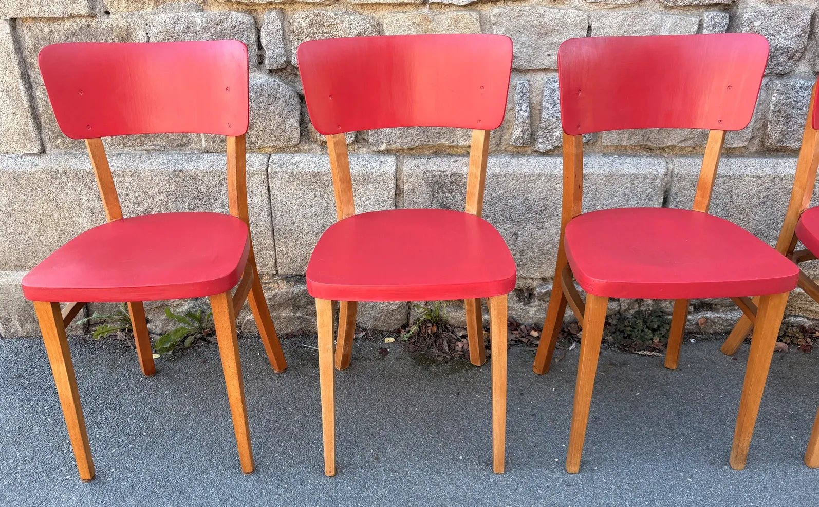 Set of 6 relooked Thonet chairs — vitamin red retro vintage style