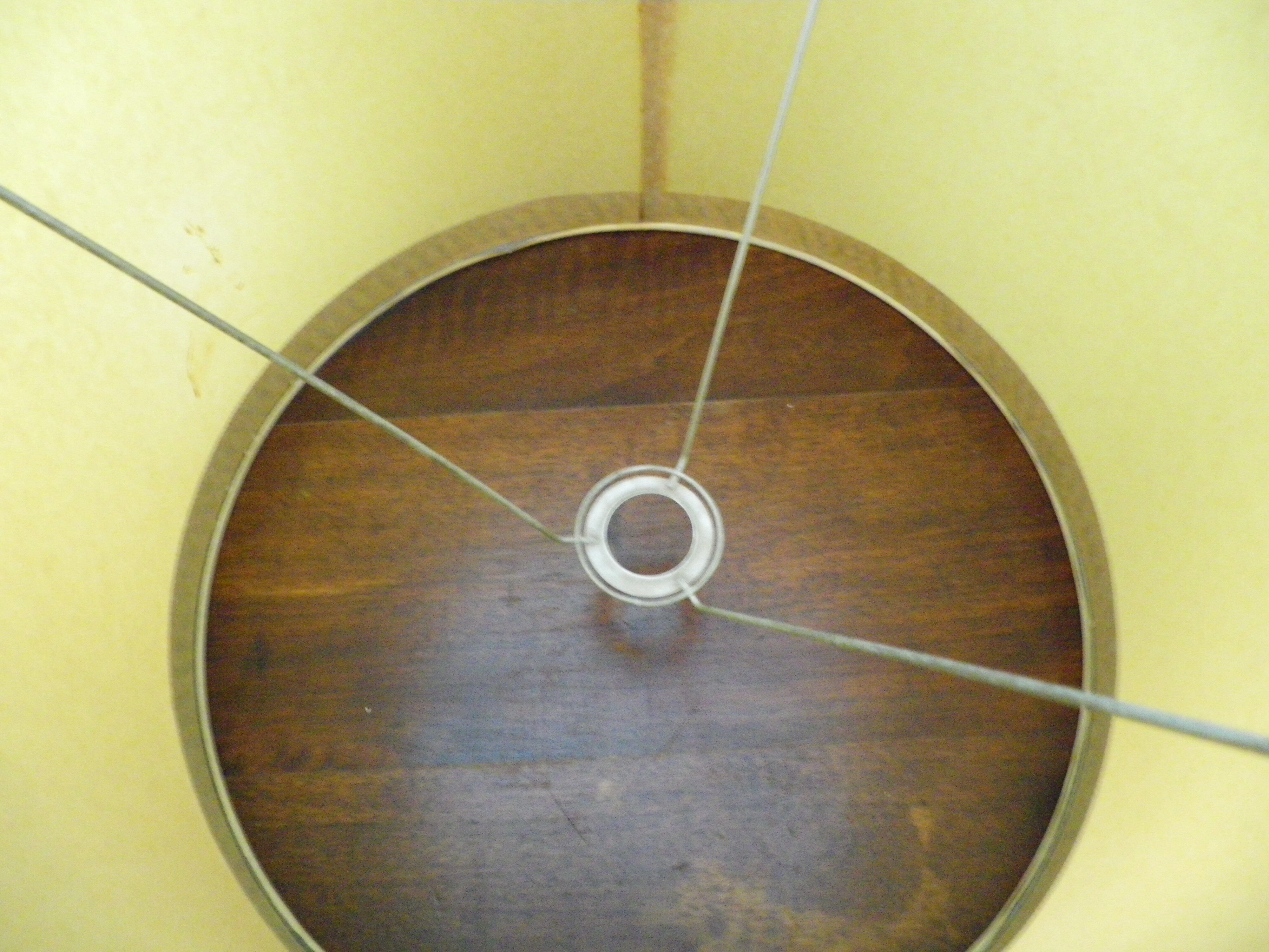 Wooden 1960s lamppost with large lampshade