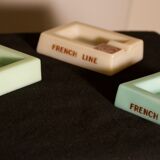 Three opalex ashtrays at the Logo of the Trans-Atlantic General Company - French Line - Model created by Jean Luce for the cruises of the liner Normandy and France