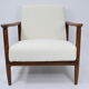Fauteuil vintage original restauré poil de bras, designer E. Homma, années 1960, blanc bouclé
