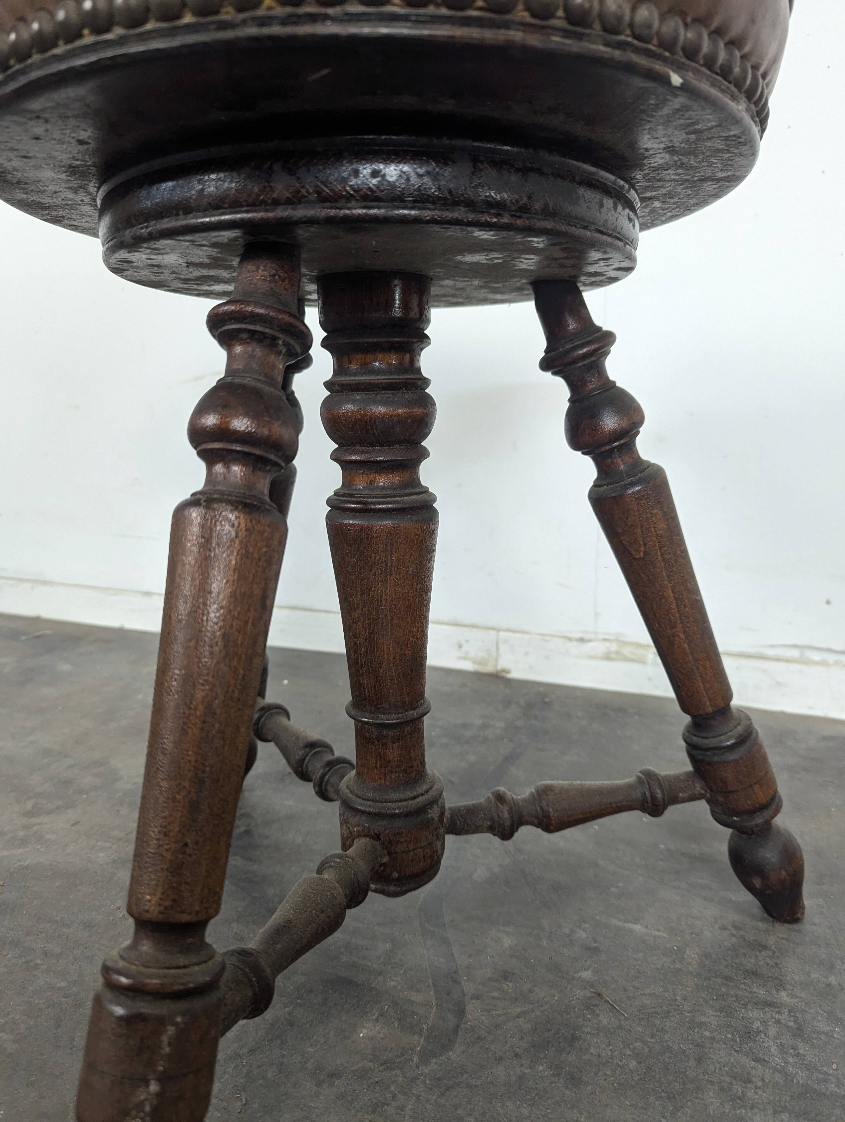 Tabouret de piano tripode en cuir marron