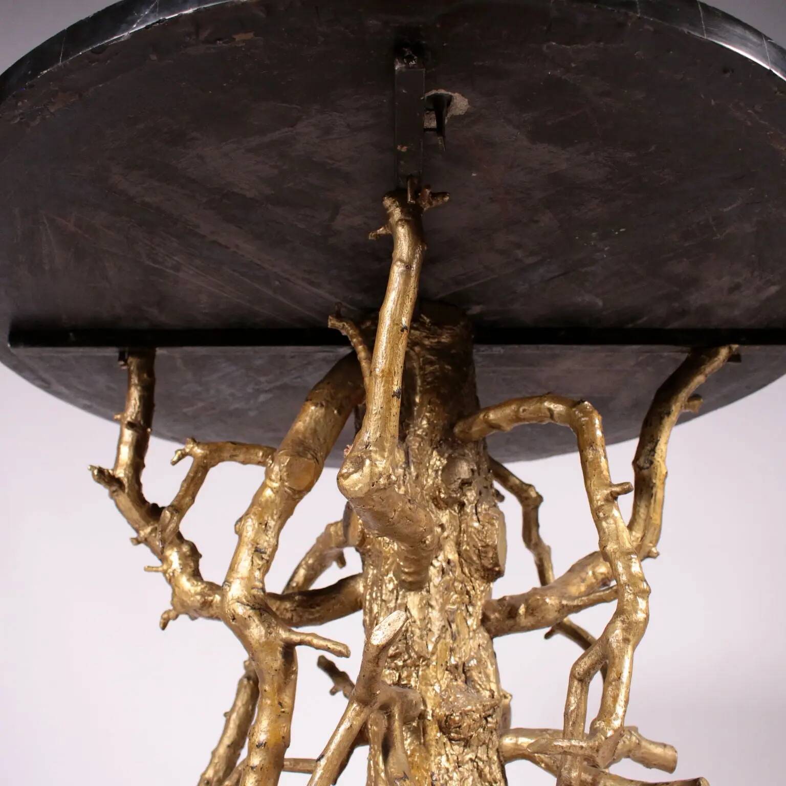 Napolitan marquetry round table, gilded, Italy, 19th century
