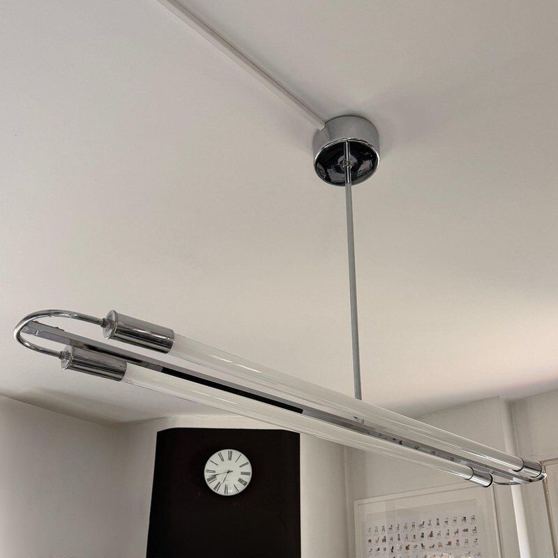 Streamline modern ceiling lamp in chrome with neon tubes, Germany, 1935