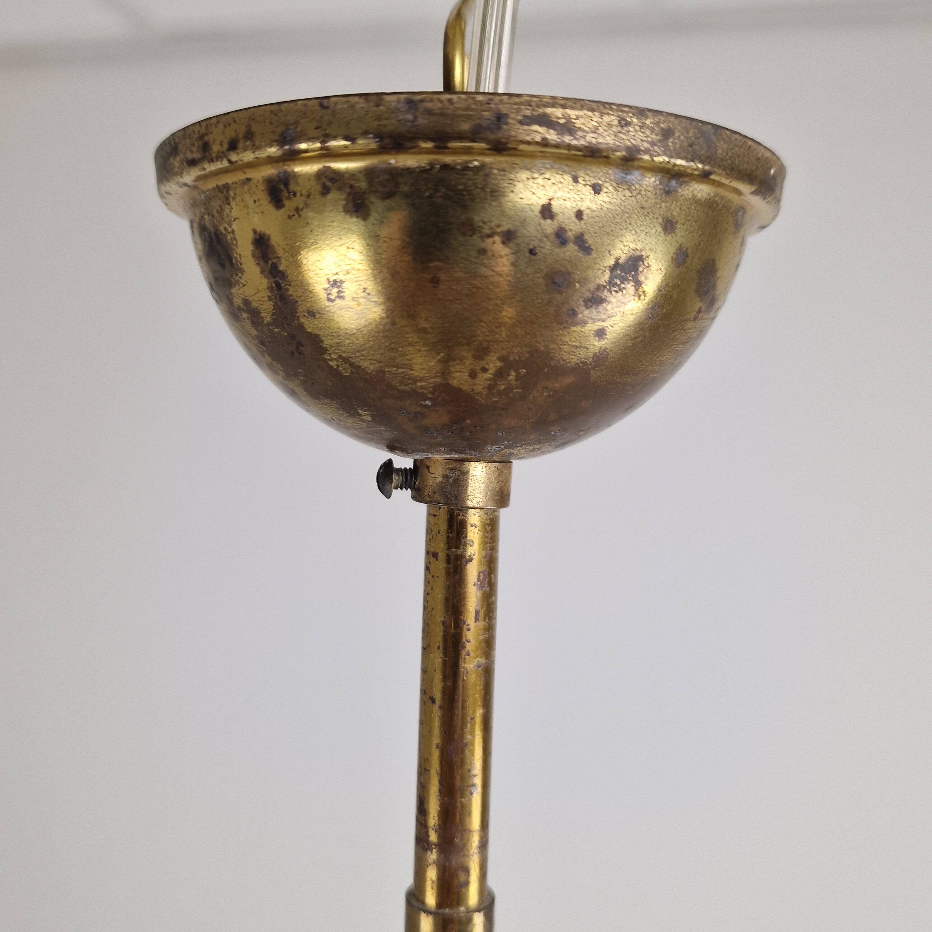 Italian Mid-Century Brass Chandelier with Murano Style Glass Shades, 1960's