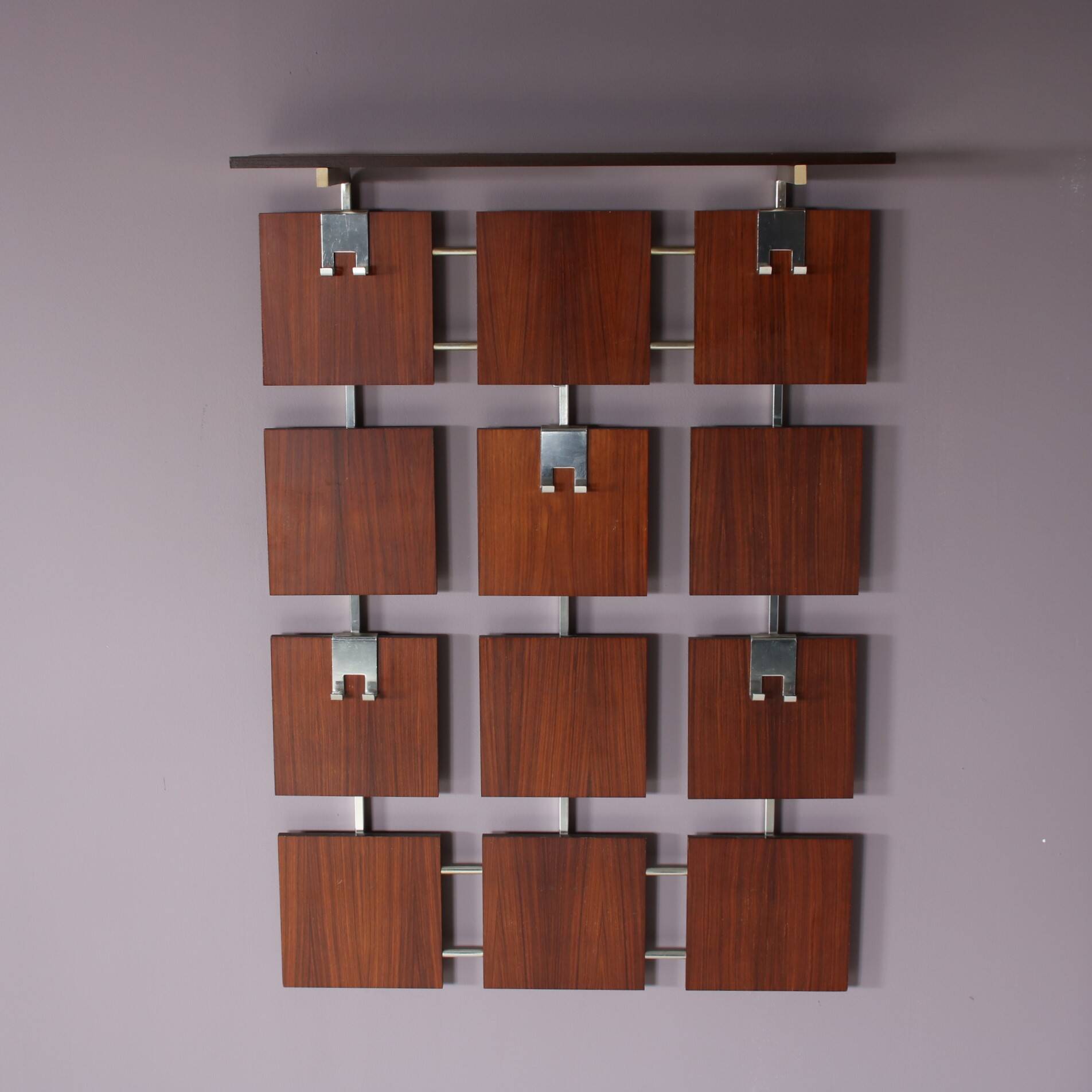 1950s teak wood coat rack with chrome hangers, Netherlands