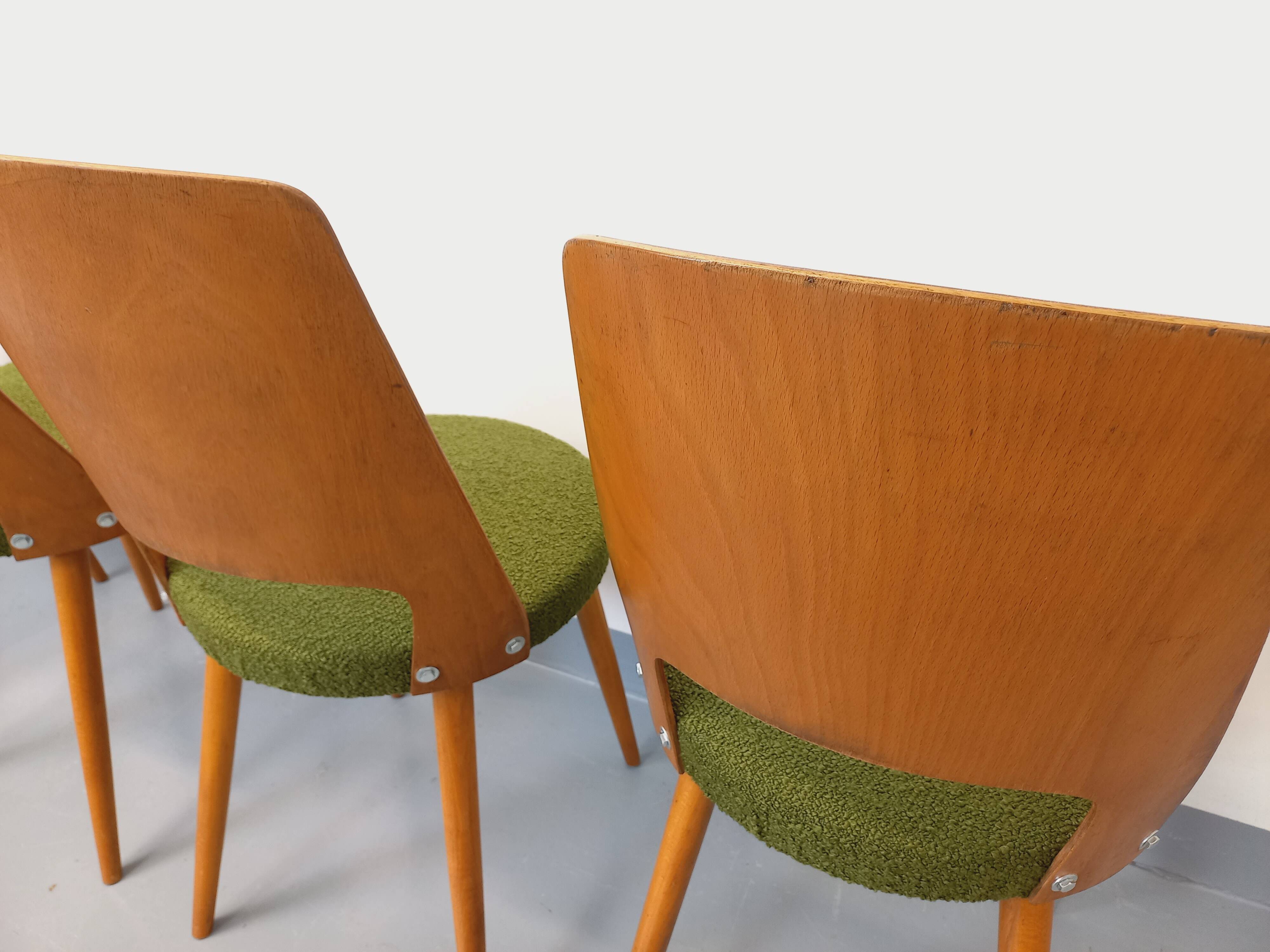 Set of 4 vintage Baumann Mondor chairs in terry cloth wood