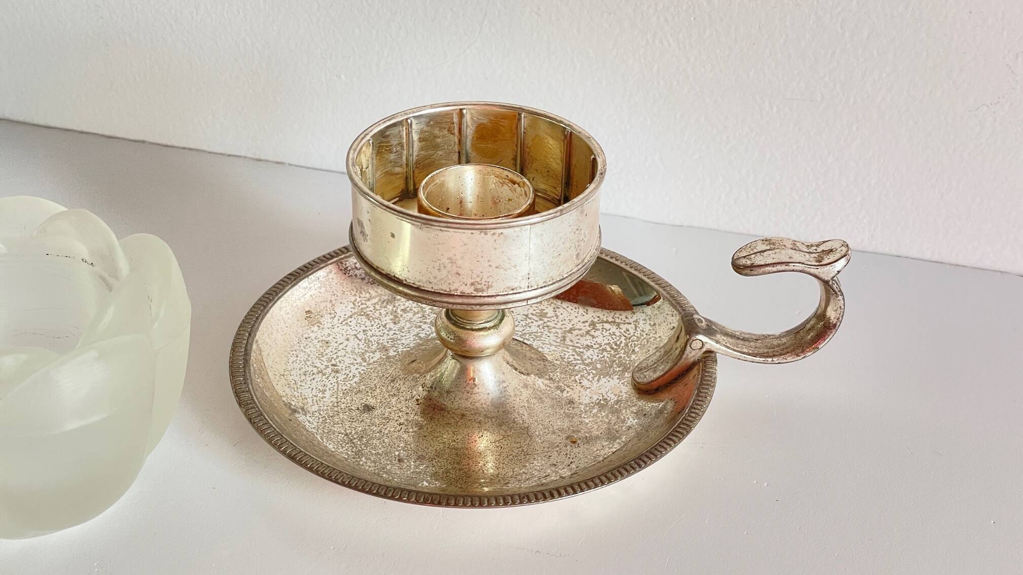Vintage Silver Glass Candle Holder