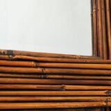 Large Vintage bamboo mirror with beveled mirror, France 1960s