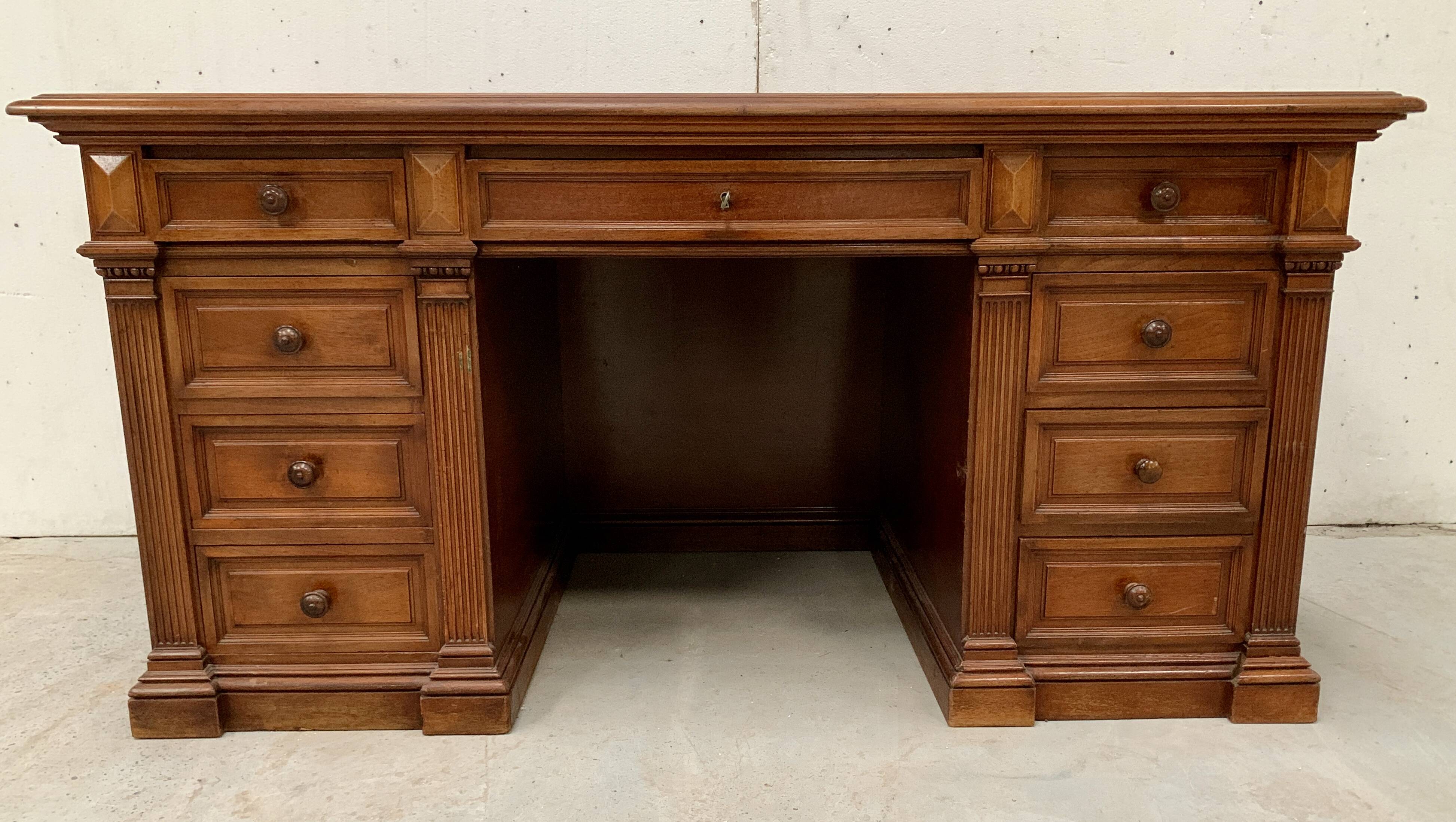 Napoleon III desk with pedestals in solid walnut 19th century