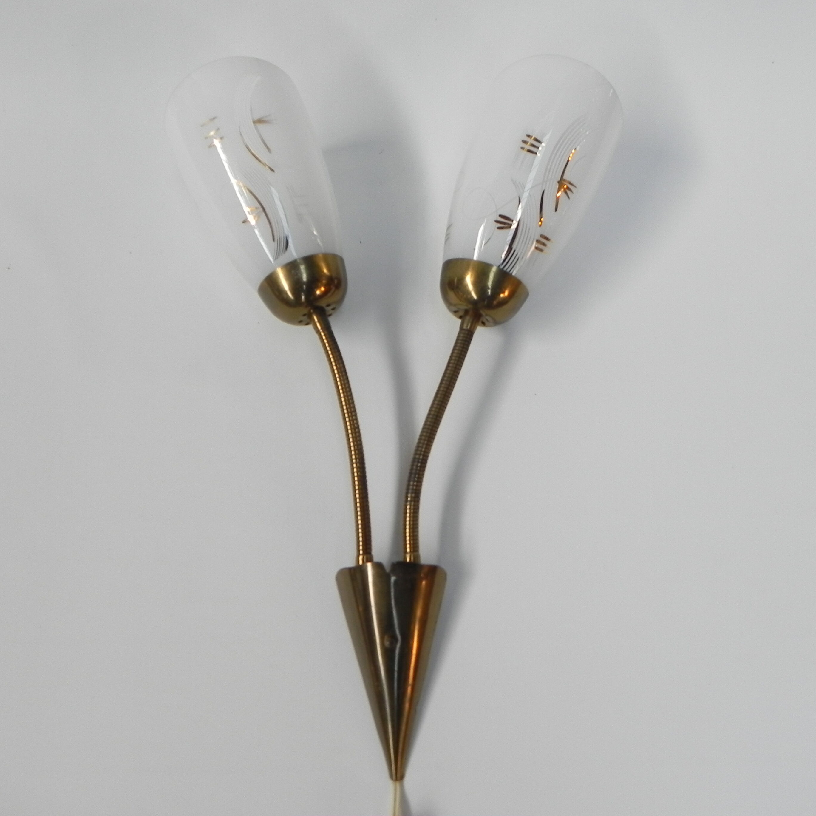 Vintage wall lamp with tube rods and 2 glass shades