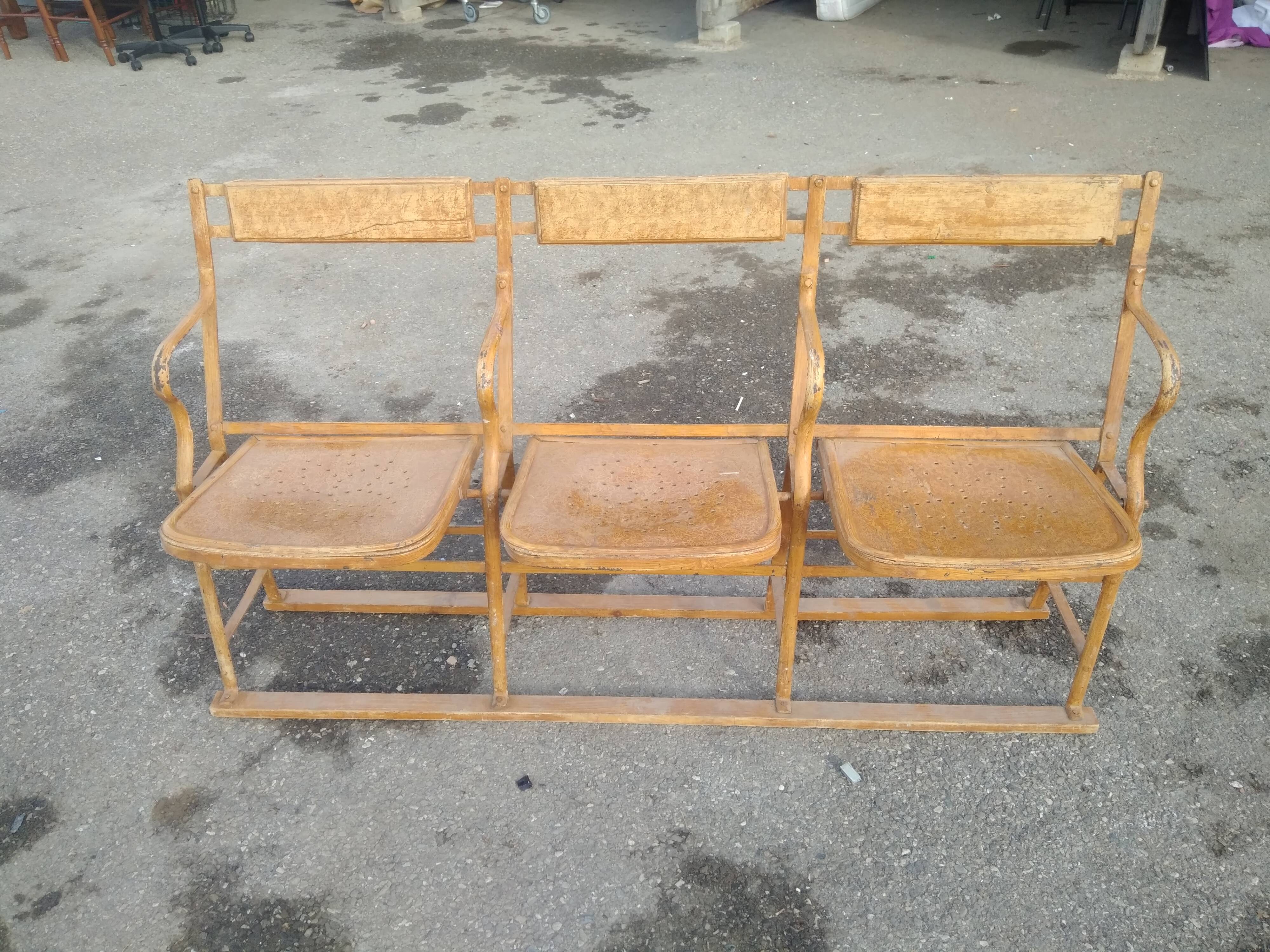 Bench cinema or theatre chairs in iron and solid wood - circa 1930