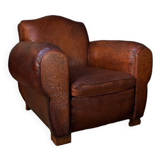 An Impressive French Leather Club Chair, Chapeau du Gendarme Model, Circa 1920's, Le Giant Model, w