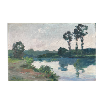 HSP painting “Banks of the Mayenne” in Saint-Jean (53) by Ludet-Duval