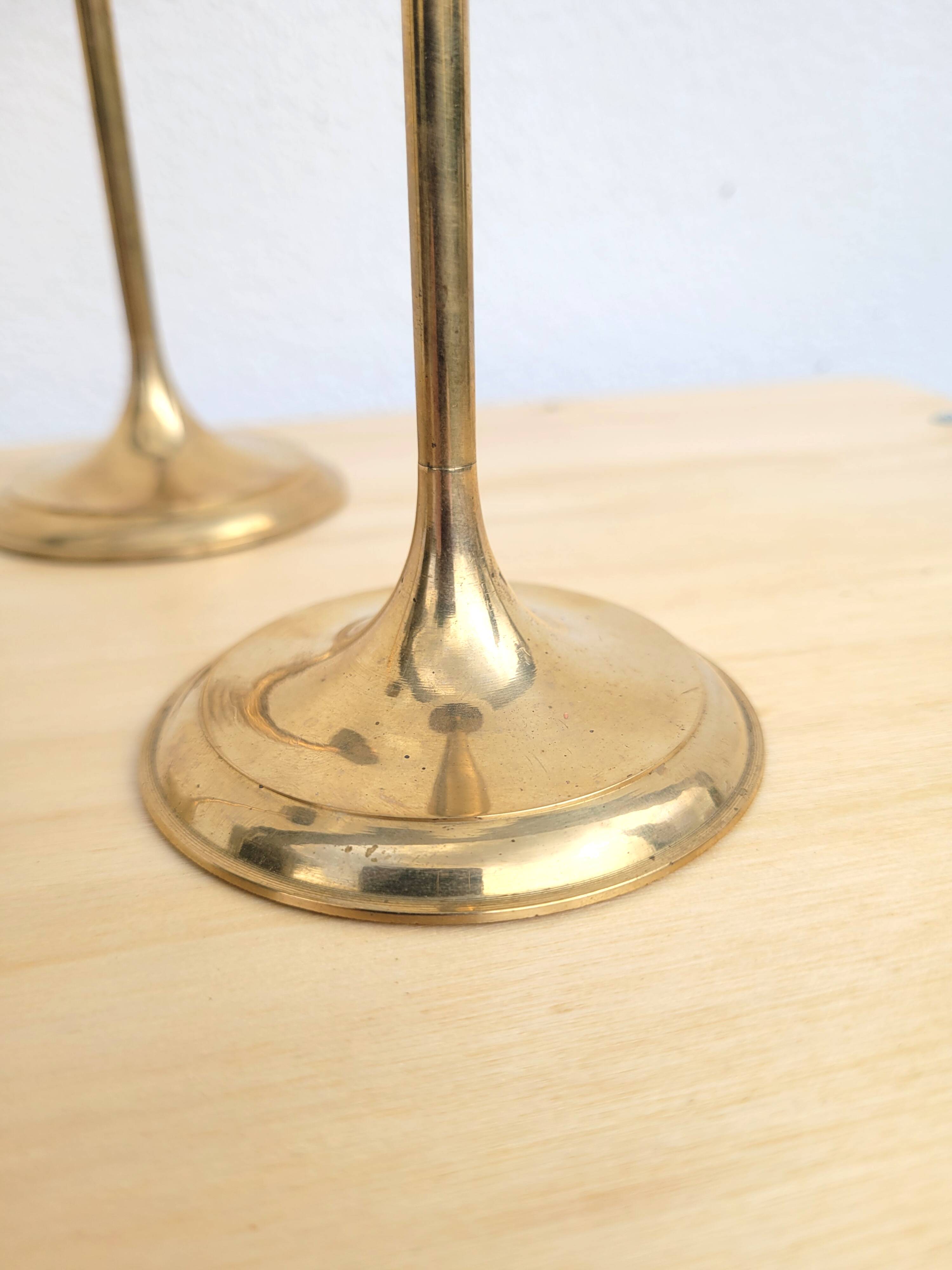 Set of 3 flower candle holders in gold-plated brass
