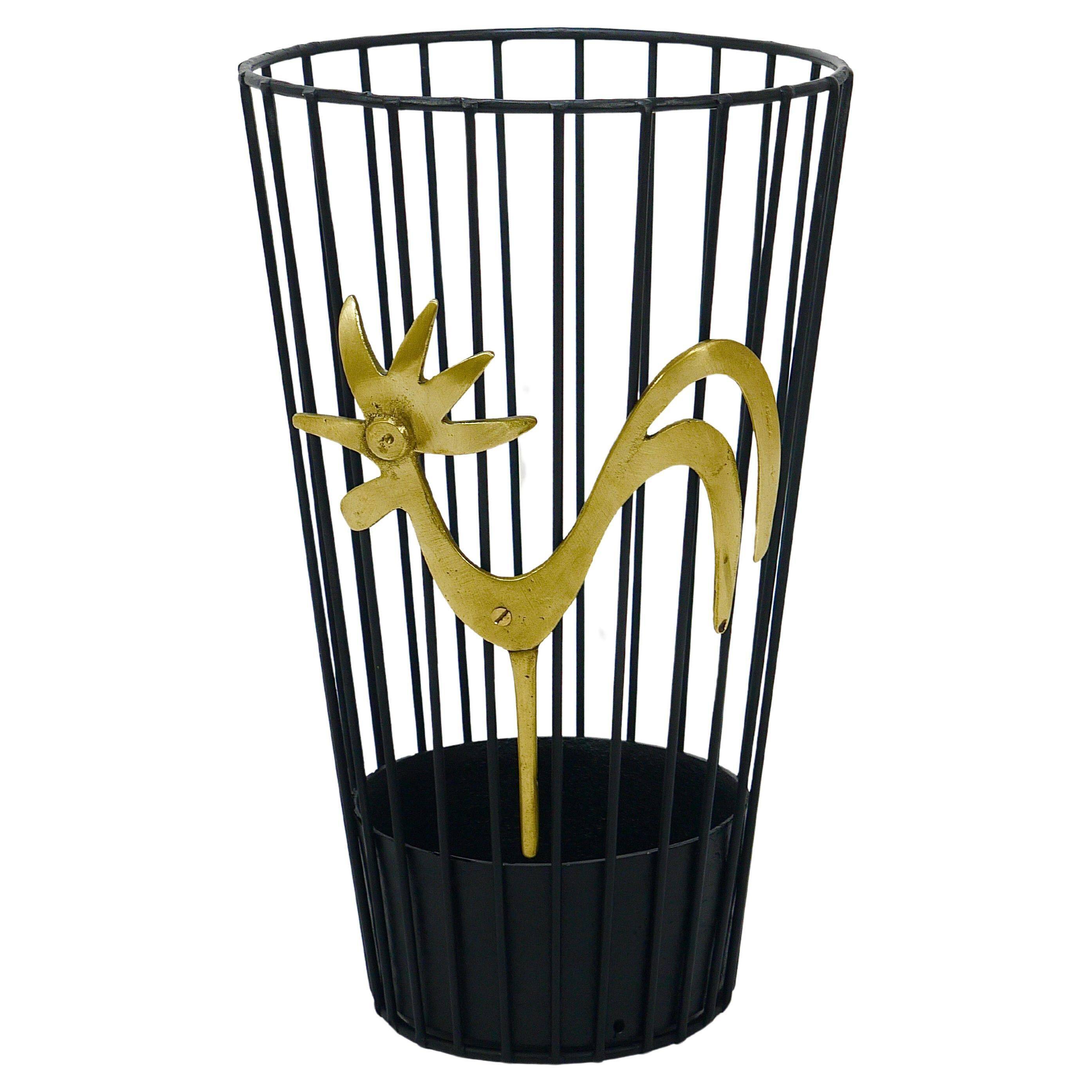 Brass Umbrella Stand Coq by Walter Bosse Mid-Century for Herta Baller, 1950s