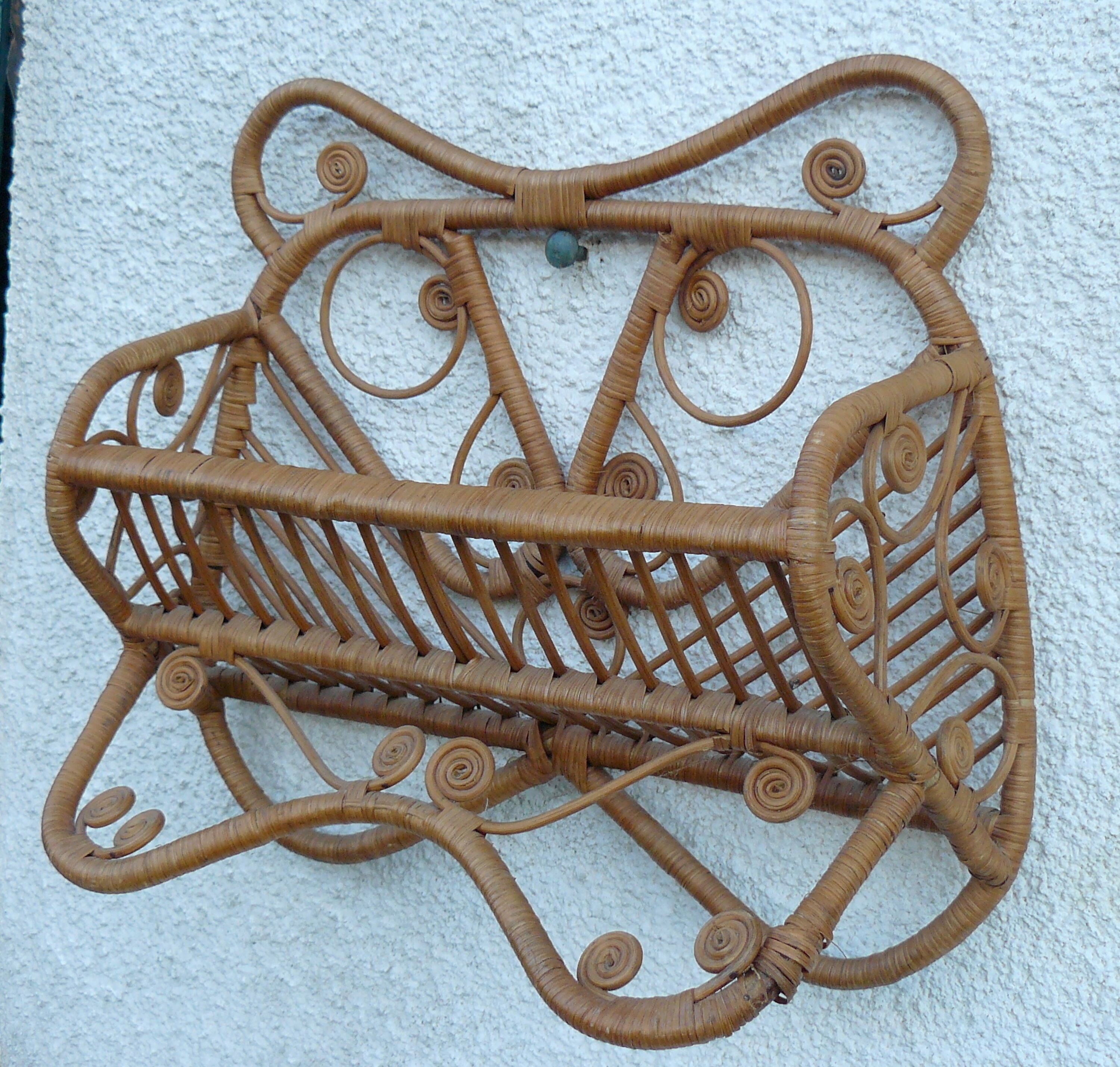 Vintage rattan shelf magazine 1950-60