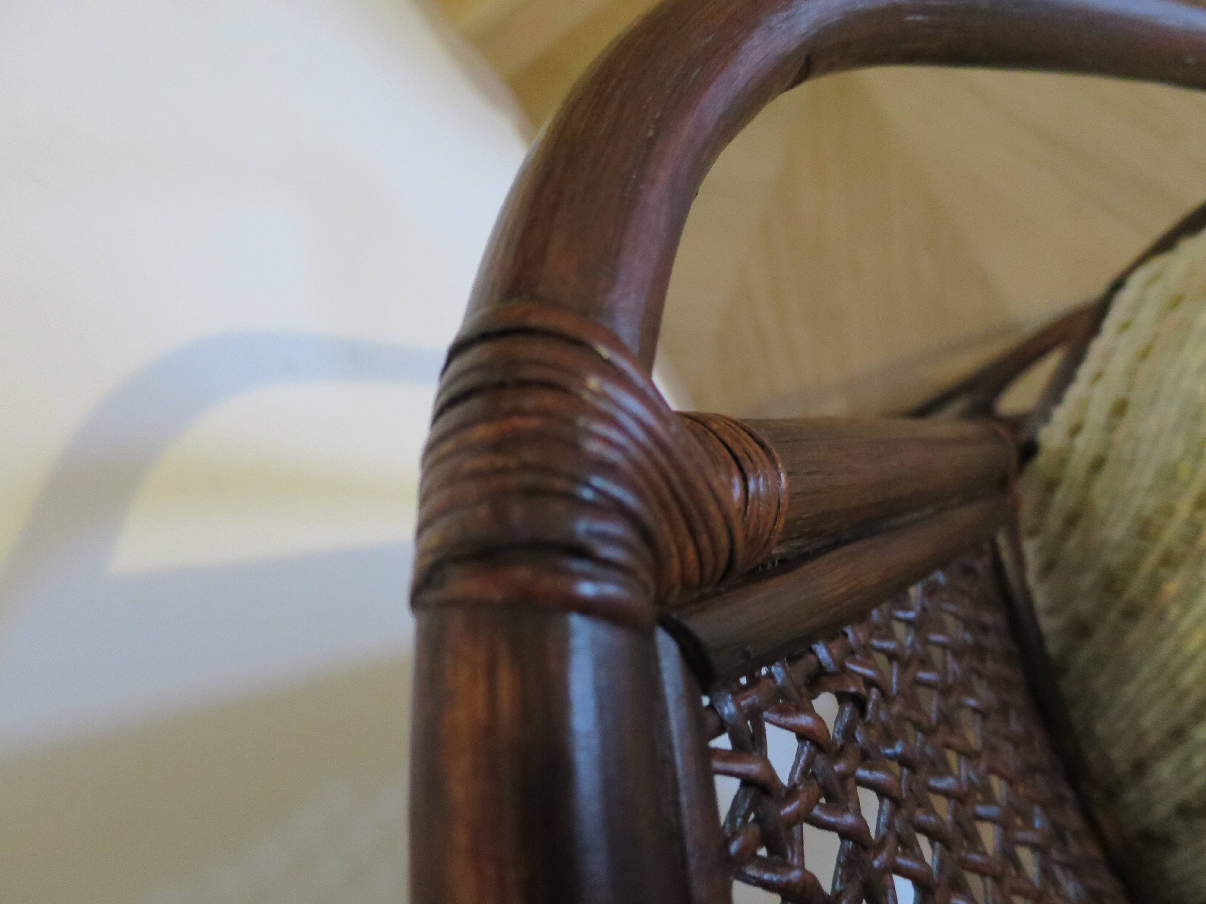 Set of 2 swivel bar stools / chairs - wood - cane - rattan - 80s