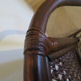 Set of 2 swivel bar stools / chairs - wood - cane - rattan - 80s