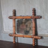 Wooden bamboo imitation mirror, antique mirror, hanging mirror.