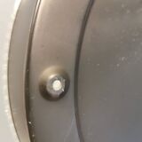 Ceiling light, in dark metallic paint with thick glass shade with beautiful details in the glass.