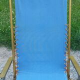 Set of 3 vintage lafuma sun loungers canvas and tubes + table