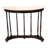 Neoclassical Style Turned Beech Console Table with a Demilune Marble Top, Italy