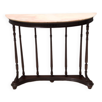 Neoclassical Style Turned Beech Console Table with a Demilune Marble Top, Italy