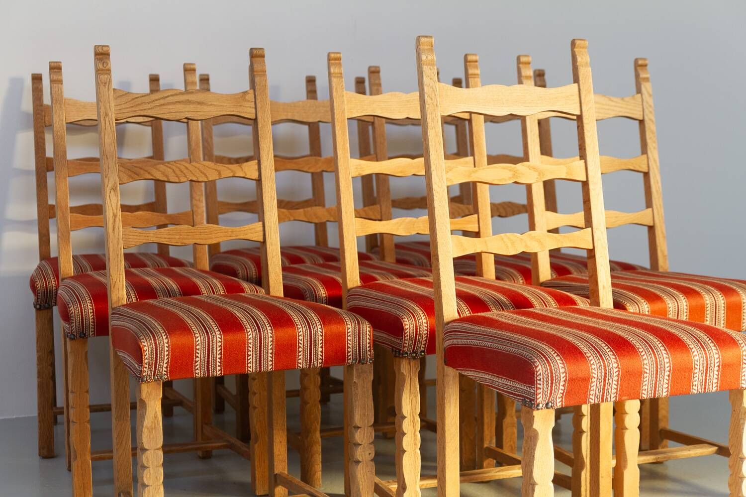 Vintage danish brutalist ladder back oak dining chairs