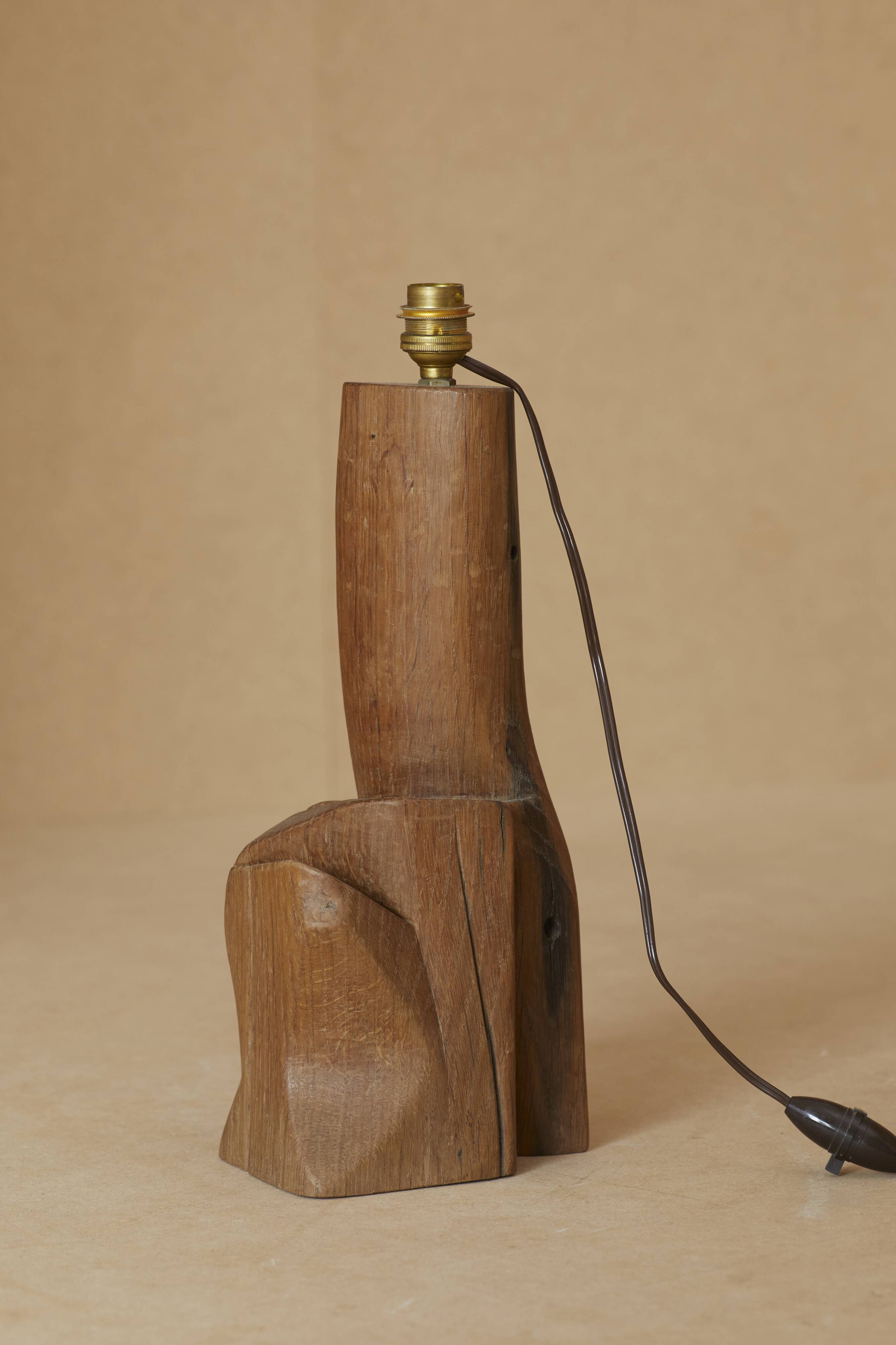 Sculptural lamp in solid wood circa 1960
