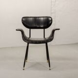 Italian Design Rosewood 'Swan' Side Chair with Black Leatherette Upholstery