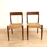 Suite of 4 Scandinavian teak chairs and braided rope