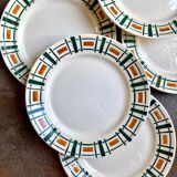 6 assiettes plates Badonviller en faïence, service "Quiberon"