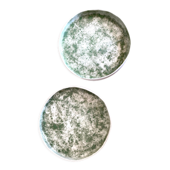 Set of two handmade porcelain plates speckled green