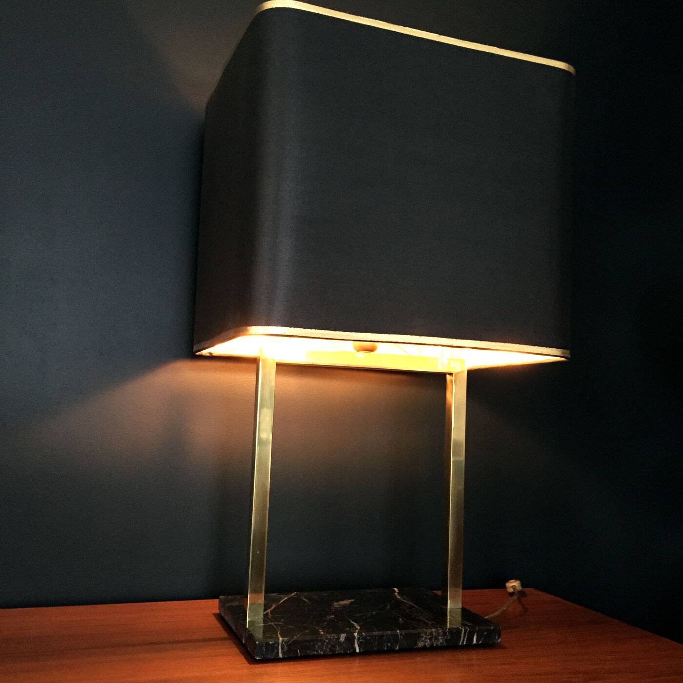 Vintage brass and black marble lamp, 1970
