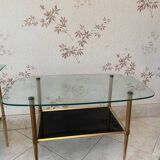 Table basse vintage en verre et laiton