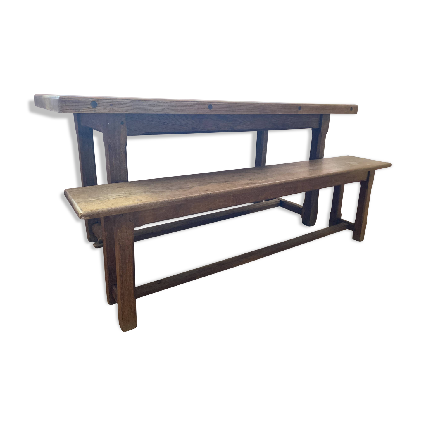 Solid elm wood farmhouse table and bench set