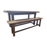 Solid elm wood farmhouse table and bench set