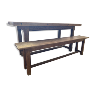 Solid elm wood farmhouse table and bench set