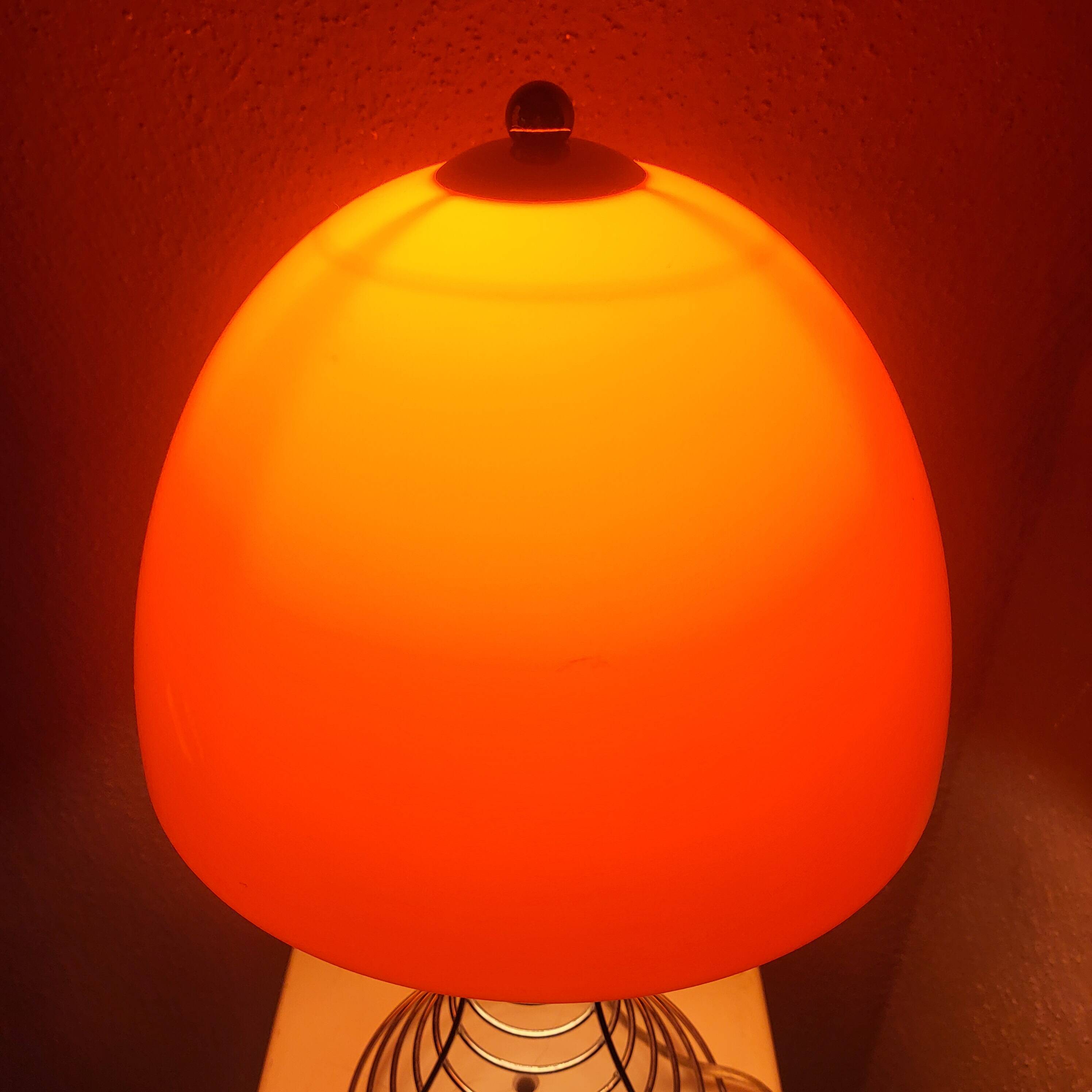 Lampe champignon orange et chrome,style Verner Panton,1970,80