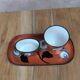 Vintage hand-painted set – tray + coconut tree + mini ramekin