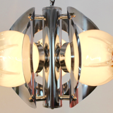 Geometric vintage chandelier in chrome and glass frosted by A.V. Mazzega