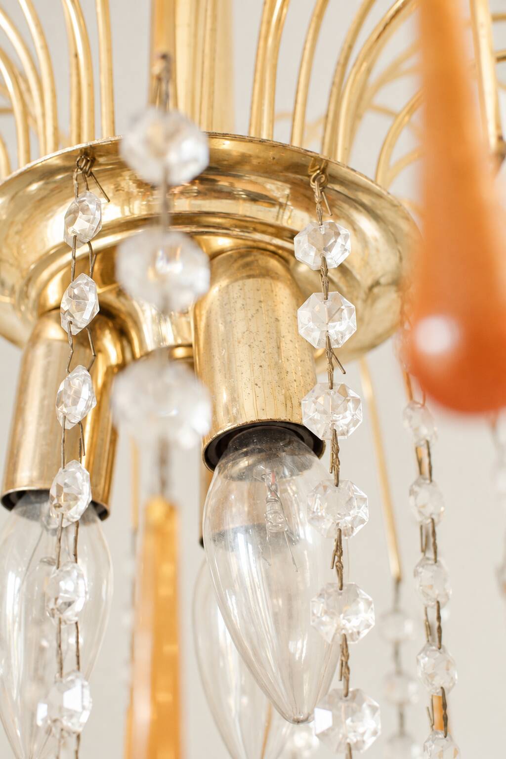 Vintage chandelier with amber pendants, Murano style.