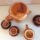 Coffee maker, milk pot and sugar décor Hawaii of the Sarreguemines vintage Earthenware 60s-70s