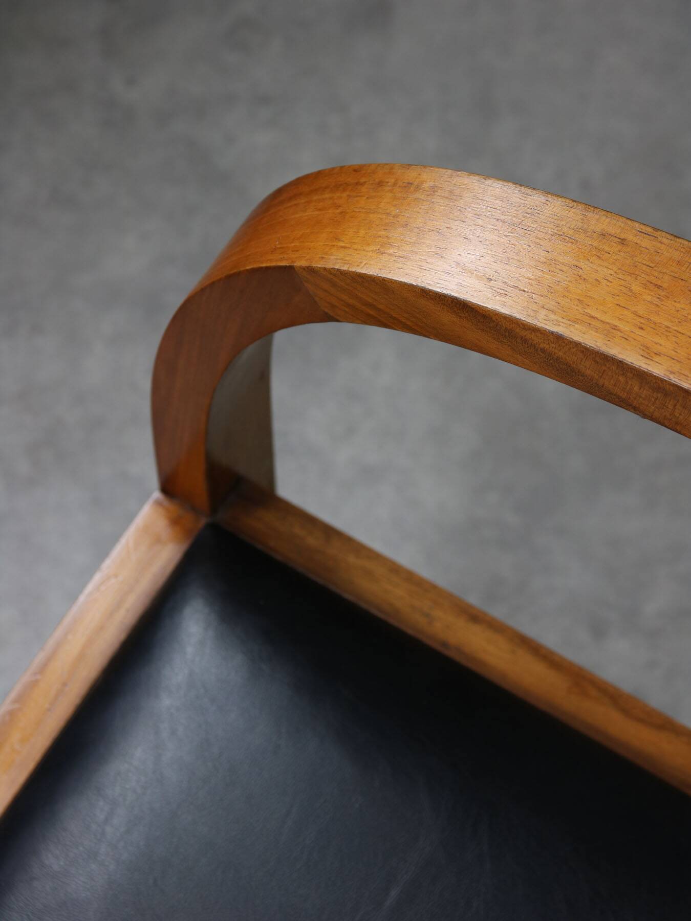 Italian Art Deco Lounge Chairs in Wood & Black Leatherette, set of 2