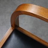 Italian Art Deco Lounge Chairs in Wood & Black Leatherette, set of 2